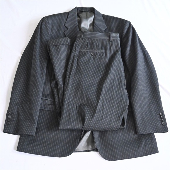 J Ferrar‎ 42R 36x30 Gray Stripe 100% Wool Mens Jacket Pants Suit